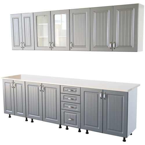 Bucatarie Zebra 260 cm din MDF Gri cu blat termoizolant culoare Marmura [4]