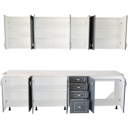 Bucatarie Zebra 260 cm din MDF Gri cu blat termoizolant culoare Marmura [5]