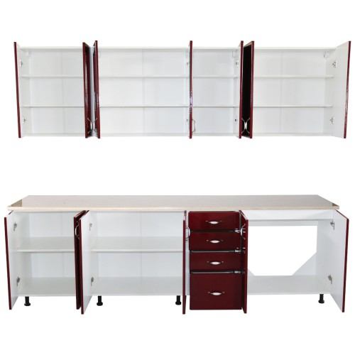 Bucatarie Zebra 260 cm din MDF Rosu Simplu cu blat termoizolant alb/bej [3]