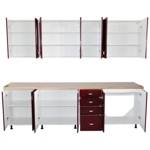 Bucatarie Zebra 260 cm din MDF Rosu Simplu cu blat termoizolant crem [4]