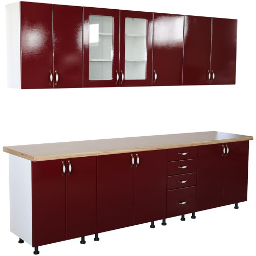 Bucatarie Zebra 260 cm din MDF Rosu Simplu cu blat termoizolant crem [1]