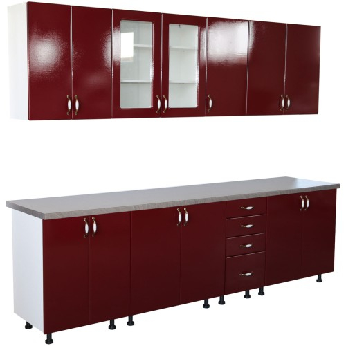 Bucatarie Zebra 260 cm din MDF Rosu Simplu cu blat termoizolant gri [1]