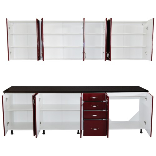 Bucatarie Zebra 260 cm din MDF Rosu Simplu cu blat termoizolant negru [4]