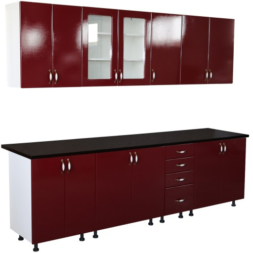 Bucatarie Zebra 260 cm din MDF Rosu Simplu cu blat termoizolant negru [1]