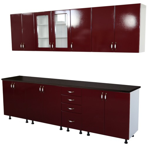 Bucatarie Zebra 260 cm din MDF Rosu Simplu cu blat termoizolant negru [3]