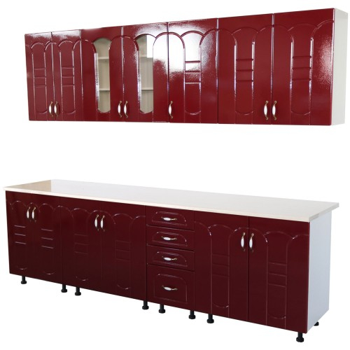 Bucatarie Zebra 260 cm din MDF Rosu Tulip cu blat termoizolant Alb / Bej [3]