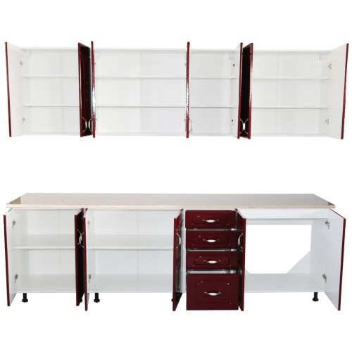 Bucatarie Zebra 260 cm din MDF Rosu Tulip cu blat termoizolant Alb / Bej [4]