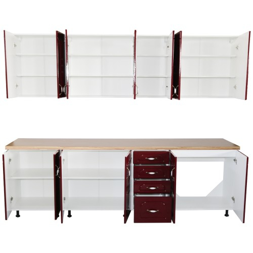 Bucatarie Zebra 260 cm din MDF Rosu Tulip cu blat termoizolant imitatie crem [4]