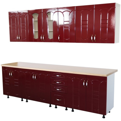 Bucatarie Zebra 260 cm din MDF Rosu Tulip cu blat termoizolant imitatie crem [3]