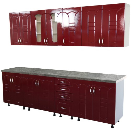 Bucatarie Zebra 260 cm din MDF Rosu Tulip cu blat termoizolant imitatie gri [3]