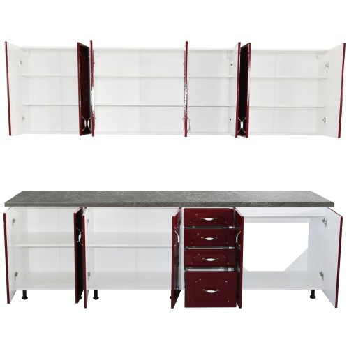 Bucatarie Zebra 260 cm din MDF Rosu Tulip cu blat termoizolant imitatie gri [4]