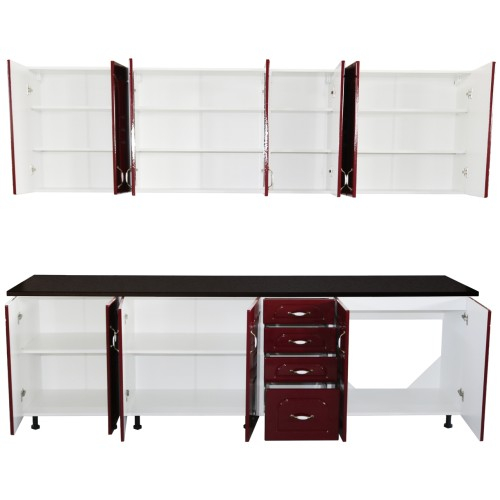 Bucatarie Zebra 260 cm din MDF Rosu Tulip cu blat termoizolant imitatie negru [4]