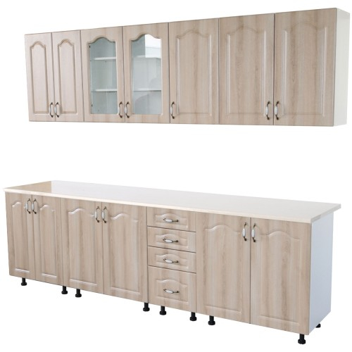 Bucatarie Zebra 260 cm din MDF Sonoma Mustata cu blat termoizolant alb/gri [3]