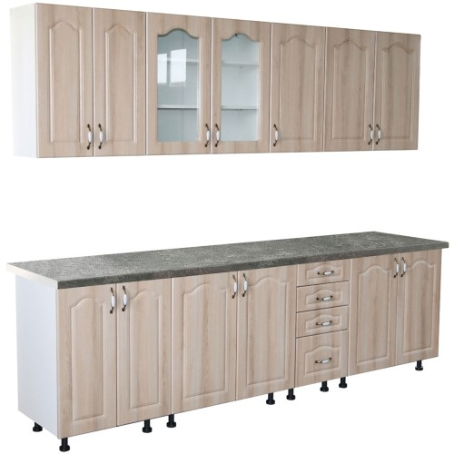 Bucatarie Zebra 260 cm din MDF Sonoma Mustata cu blat termoizolant gri [1]