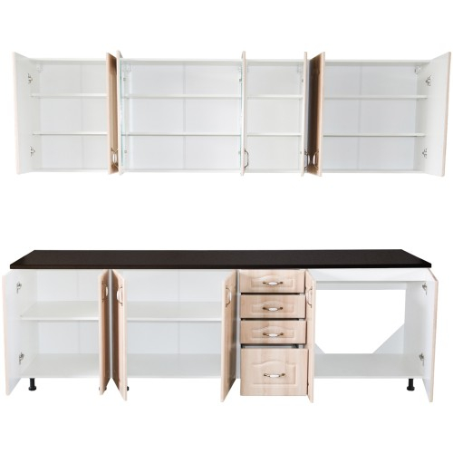 Bucatarie Zebra 260 cm din MDF Sonoma Mustata cu blat termoizolant negru [4]