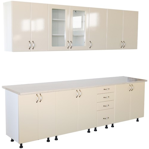 Bucatarie Zebra 260 cm din MDF Vanilie cu blat termoizolant culoare Marmura [1]