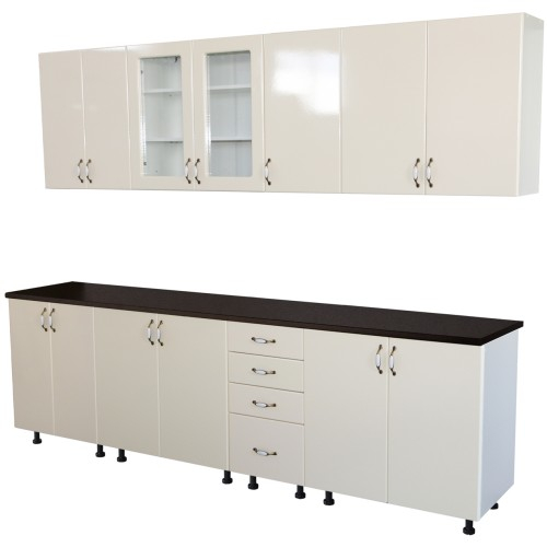 Bucatarie Zebra 260 cm din MDF Vanilie cu blat termoizolant negru [3]