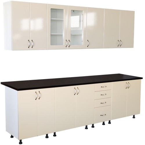 Bucatarie Zebra 260 cm din MDF Vanilie cu blat termoizolant negru [1]