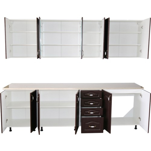 Bucatarie Zebra 260 cm din MDF Wenge cu blat termoizolant alb/gri [4]