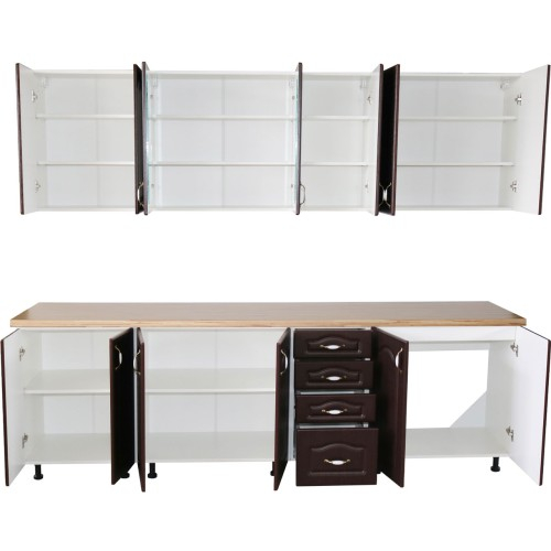 Bucatarie Zebra 260 cm din MDF Wenge cu blat termoizolant crem [4]