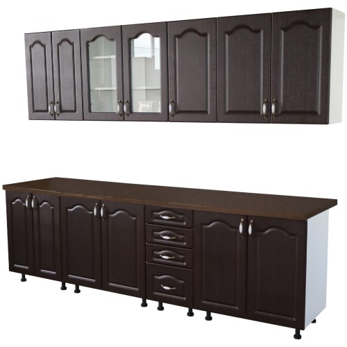 Bucatarie Zebra 260 cm din MDF Wenge cu blat termoizolant negru [2]