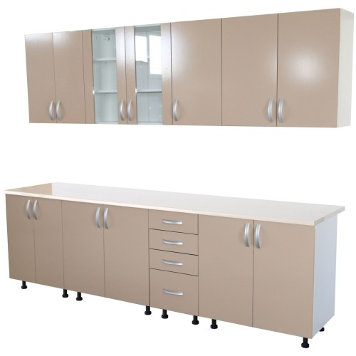 Bucatarie Zebra 260 cm din PAL Cappuccino cu blat termoizolant alb/gri [3]