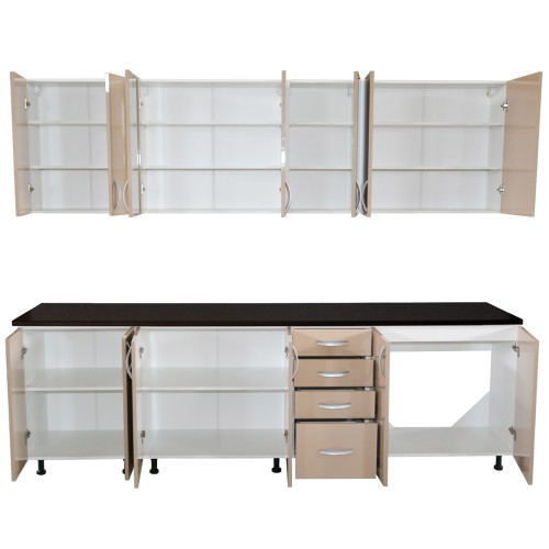 Bucatarie Zebra 260 cm din PAL Cappuccino cu blat termoizolant negru [3]