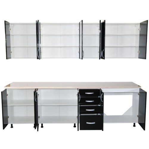 Bucatarie Zebra 260 cm din PAL Negru cu blat termoizolant alb/bej [4]