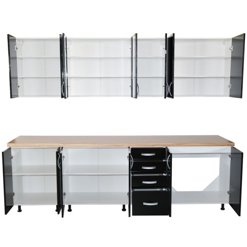 Bucatarie Zebra 260 cm din PAL Negru cu blat termoizolant crem [4]