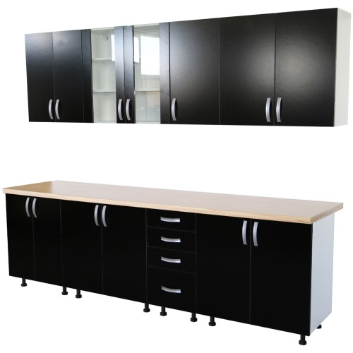 Bucatarie Zebra 260 cm din PAL Negru cu blat termoizolant crem [3]