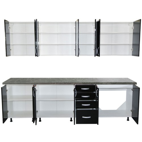 Bucatarie Zebra 260 cm din PAL Negru cu blat termoizolant gri [4]