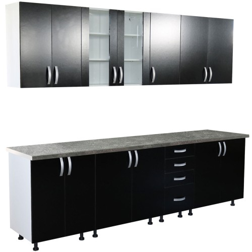 Bucatarie Zebra 260 cm din PAL Negru cu blat termoizolant gri [1]