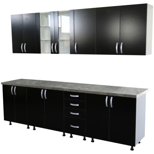 Bucatarie Zebra 260 cm din PAL Negru cu blat termoizolant gri [3]