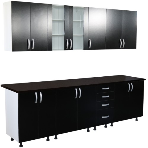 Bucatarie Zebra 260 cm din PAL Negru cu blat termoizolant negru [1]