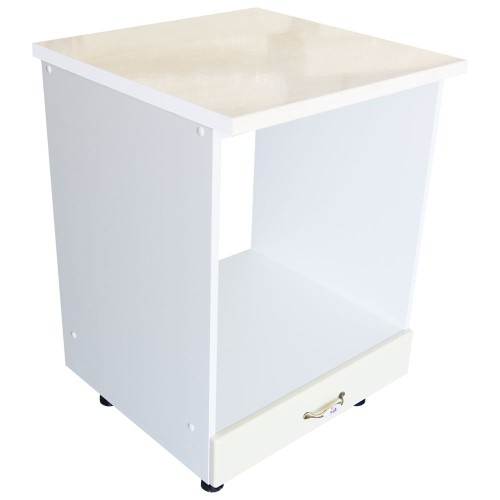 Corp pentru cuptor incorporabil cu sertar Zebra, Alb/MDF Vanilie lucios, cu blat Travertin, 60 x 85 x 60 cm [1]