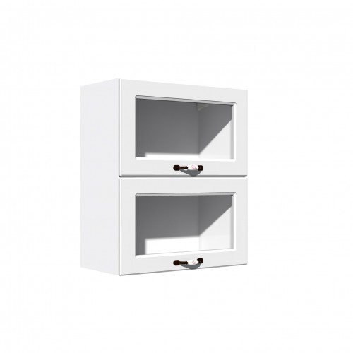 Corp superior vitrina 60 cu 2 usi orizontale Zebra MDF alb drept [1]