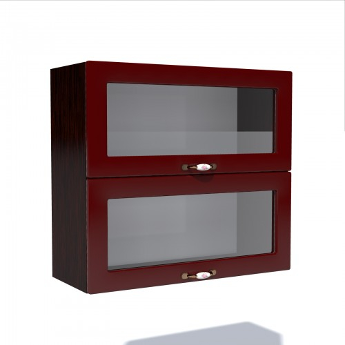 Corp superior vitrina 80 cu 2 usi orizontale Zebra MDF rosu simplu [1]