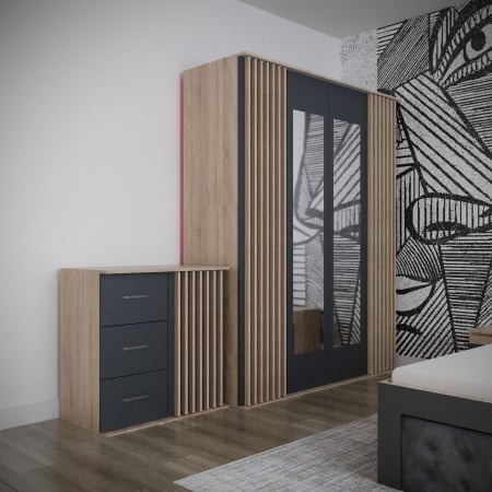 Dormitor Diego Tapitat Stejar K002 & Gri Antracit [2]