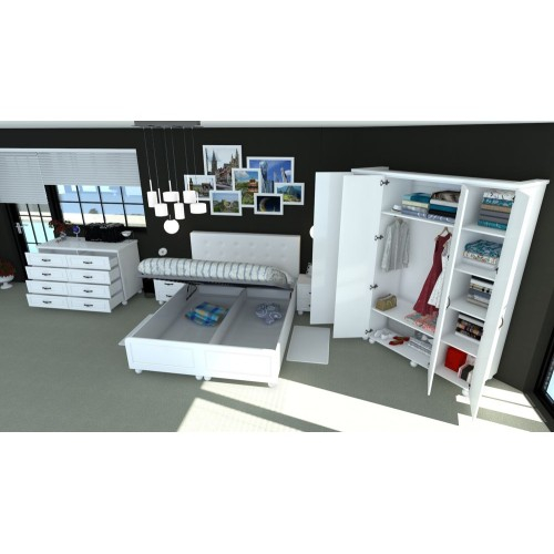 Dormitor Dynasty Alb cu pat 140x200 cm [14]