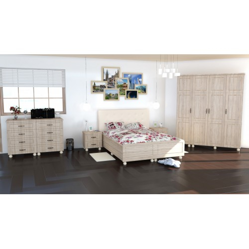 Dormitor Dynasty MDF Sonoma cu pat pentru saltea 140x200 cm [1]
