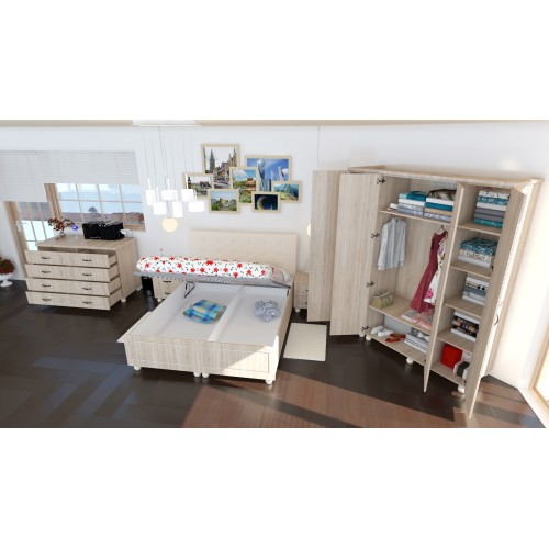 Dormitor Dynasty MDF Sonoma cu pat pentru saltea 160x200 cm [17]