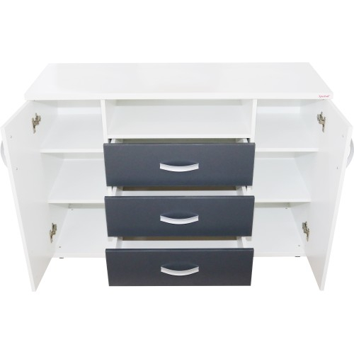 Dormitor Laguna cu pat 140x200 cu 2 sertare Alb cu Gri [4]