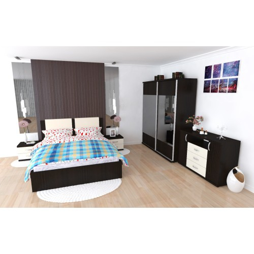 Dormitor Laguna cu pat 160x200 cu 2 sertare Wenge cu Vanilie [15]