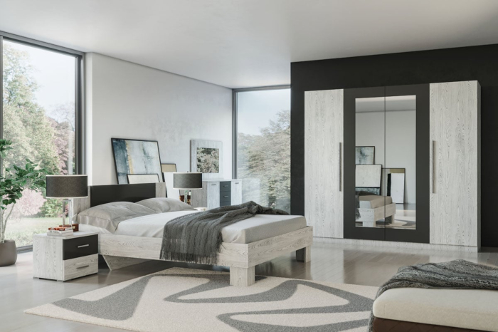 Dormitor Lille - pat,comoda,noptiera, dulap Alaska/Antracit [1]