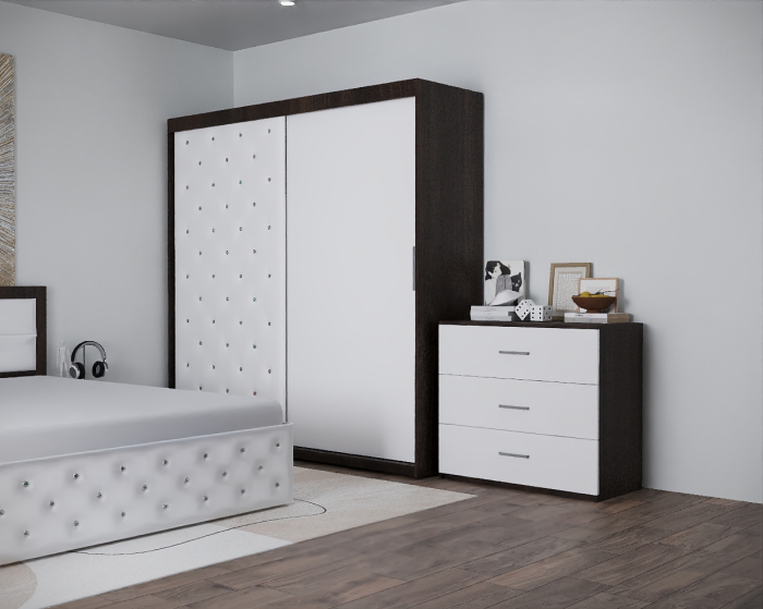 Dormitor Naybet New Wenge&Alb Tapitat 2 Usi [1]