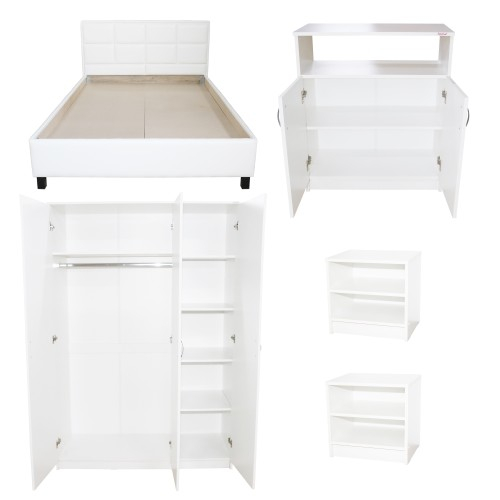 Dormitor Soft Alb cu pat tapitat alb pentru saltea 140x200cm [2]