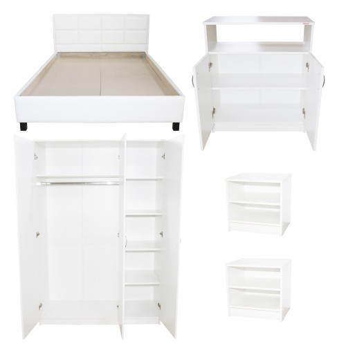 Dormitor Soft Alb cu pat tapitat alb pentru saltea 160x200 cm [3]