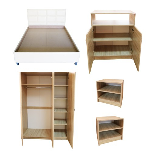 Dormitor Soft Sonoma cu pat tapitat bej pentru saltea 120x200 cm [2]