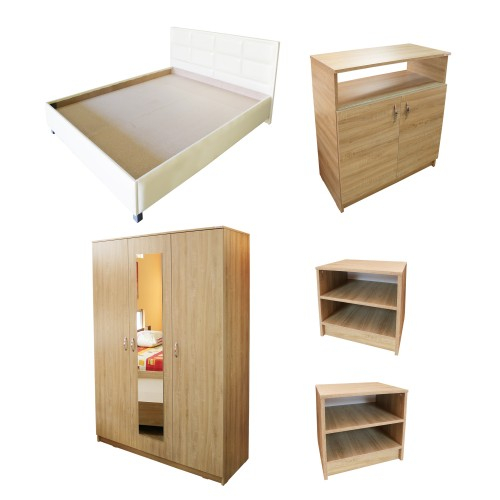 Dormitor Soft Sonoma cu pat tapitat bej pentru saltea 160x200 cm [3]