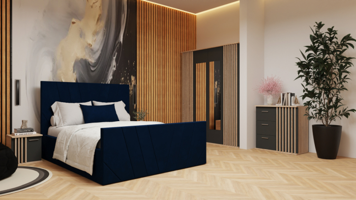 Dormitor Supreme Cu Pat Denis Tapitat Albastru [1]